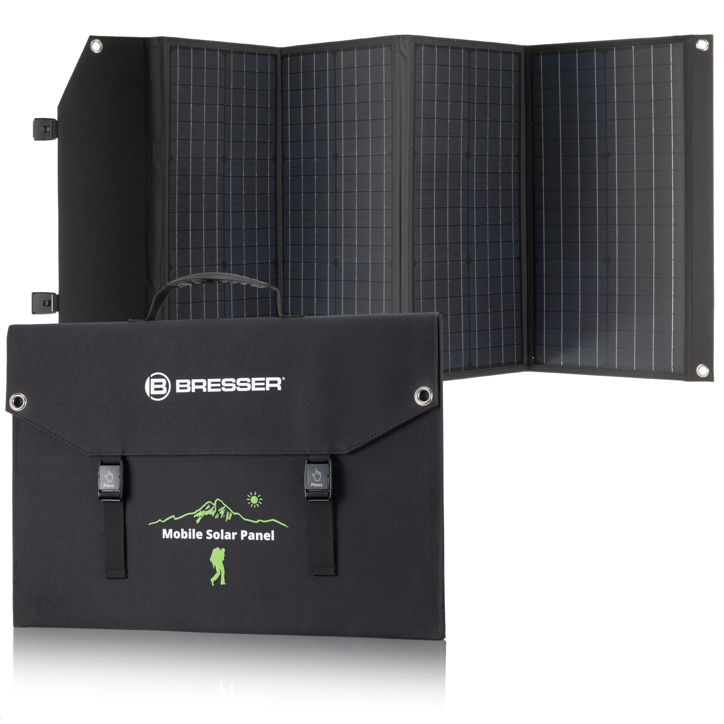 Cargador solar móvil BRESSER de 120 W con salida USB y DC