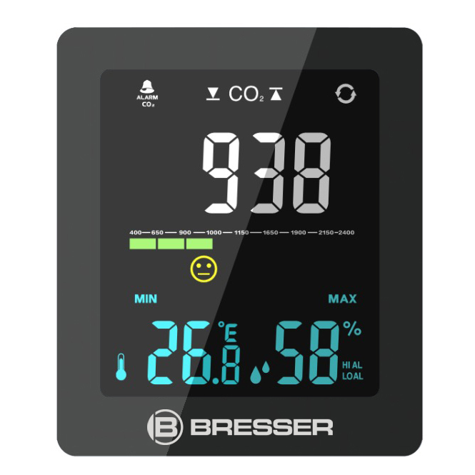 BRESSER CO2-Luftqualitätsmonitor Smile mit CO2-Ampel (Refurbished)