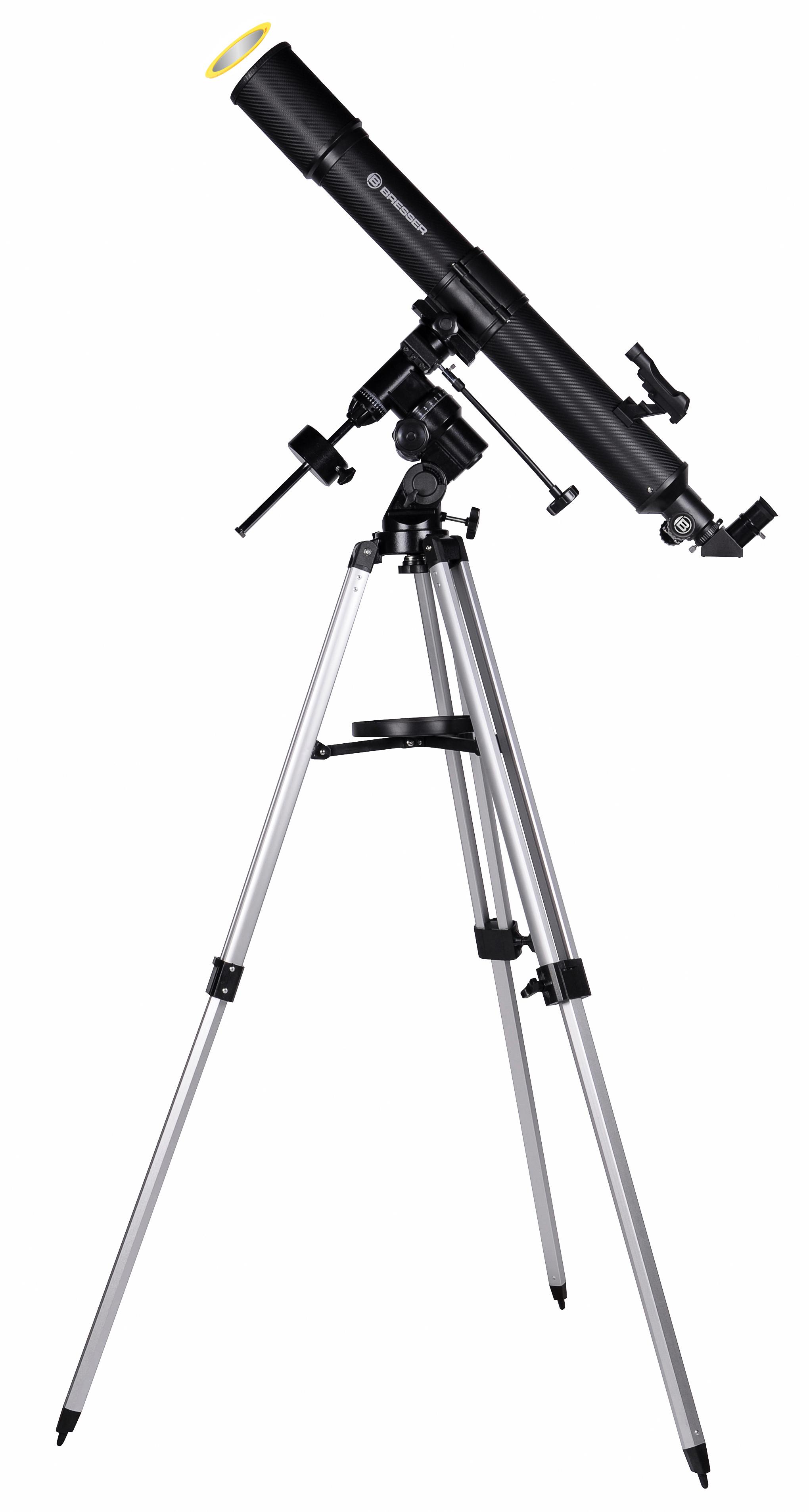 BRESSER Quasar EQ-Refractor 80/900 Carbono con Adaptador de Cámara de Smartphone